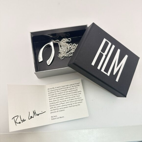 Robert Lee Morris RLM Necklace Wishbone Modernist White Bronze Pendant QVC - Picture 11 of 12